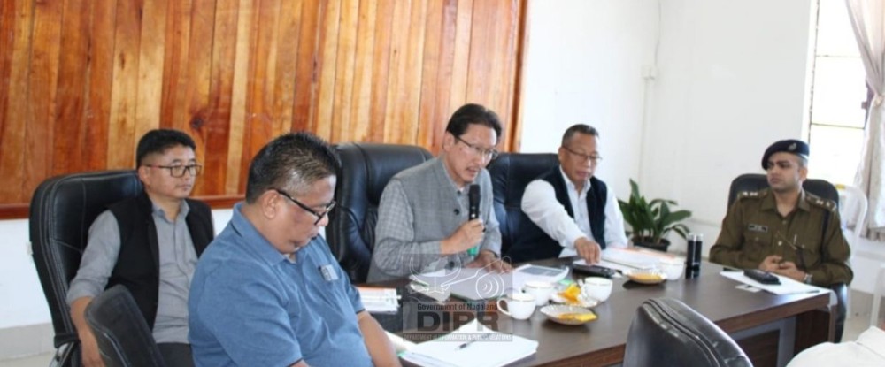 Minister KG Kenye addresses the montly meeting of the District Planning and Development Board, Phek on October 13. (DIPR Photo)